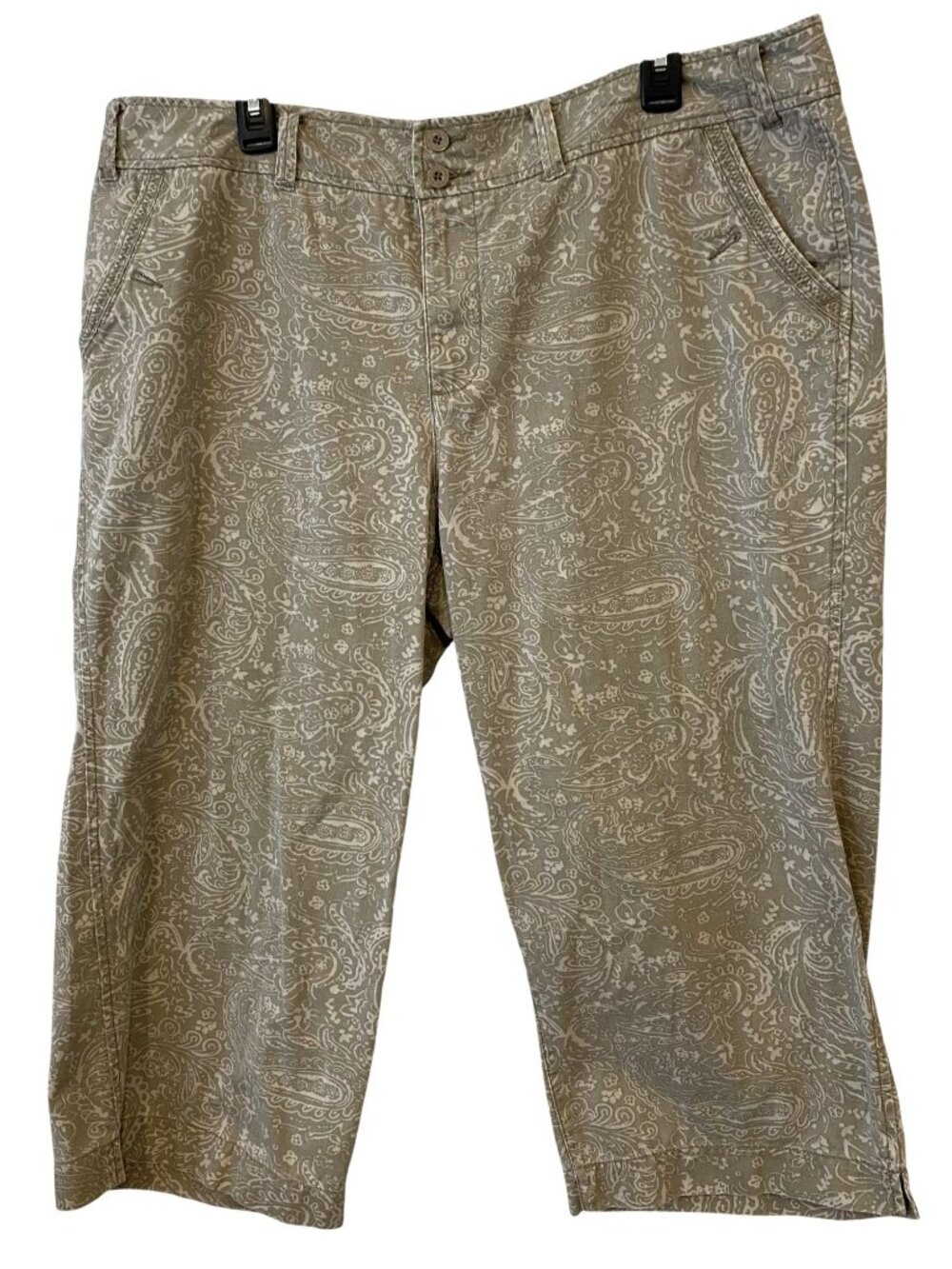 Faded Glory Womens 18W Tan Paisley Cotton Capri Pants Plus Size Boho